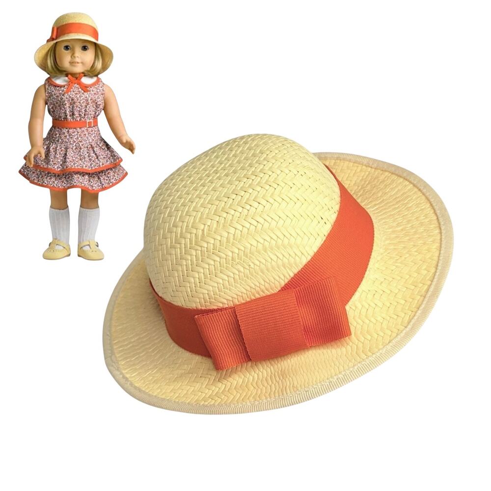 American Girl Kits Straw Hat Scooter Outfit Accessory Orange Grosgrain Bow